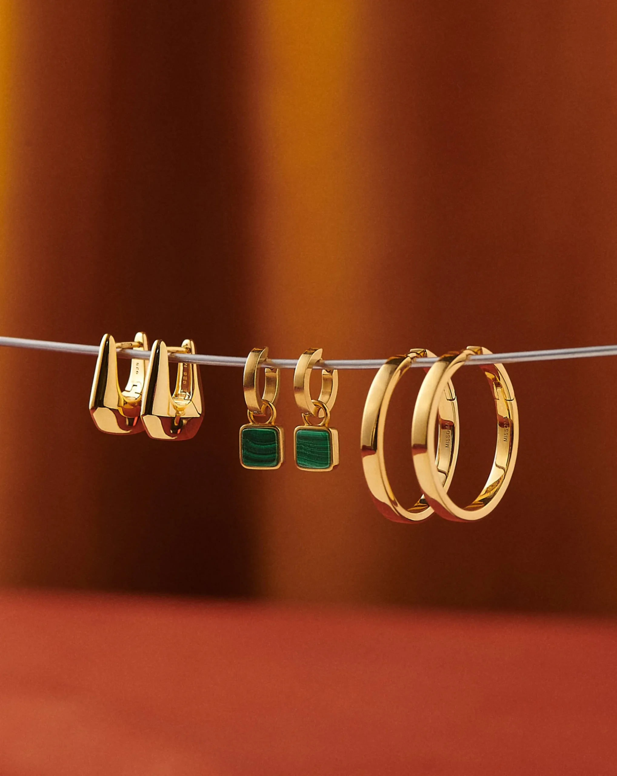 Lucy Williams Square Malachite Charm Hoop Earrings