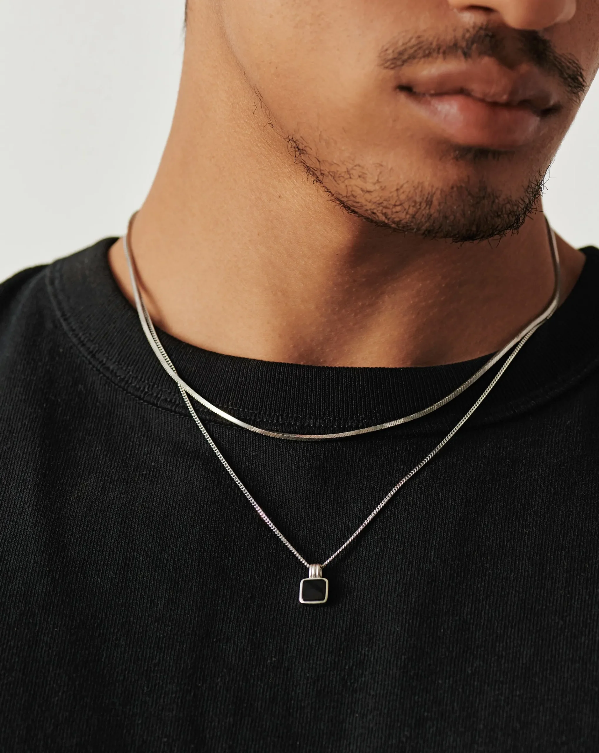 Mens Lucy Williams Square Black Onyx Pendant Necklace
