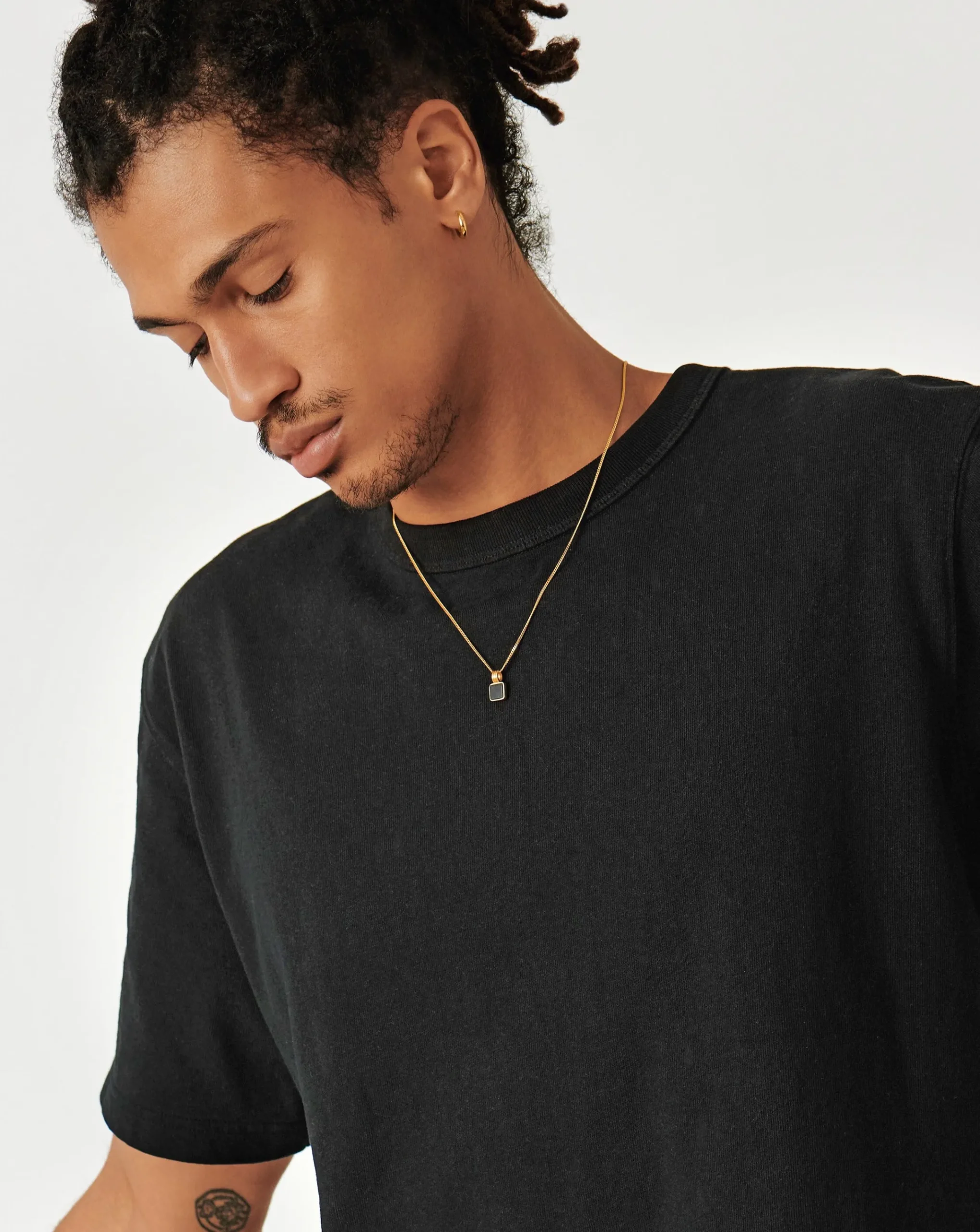 Mens Lucy Williams Square Black Onyx Pendant Necklace