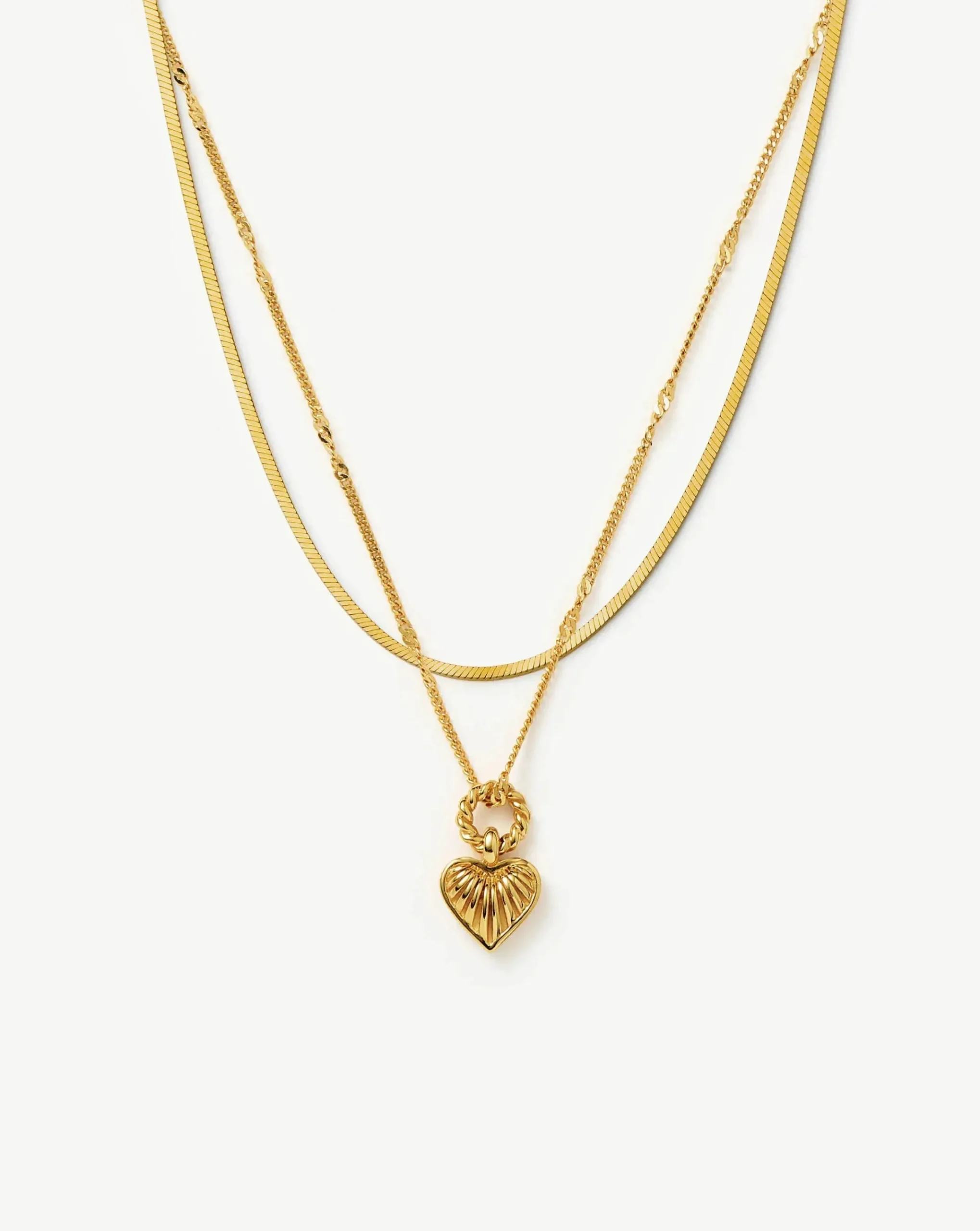 Mini Ridge Heart Chain Necklace Set