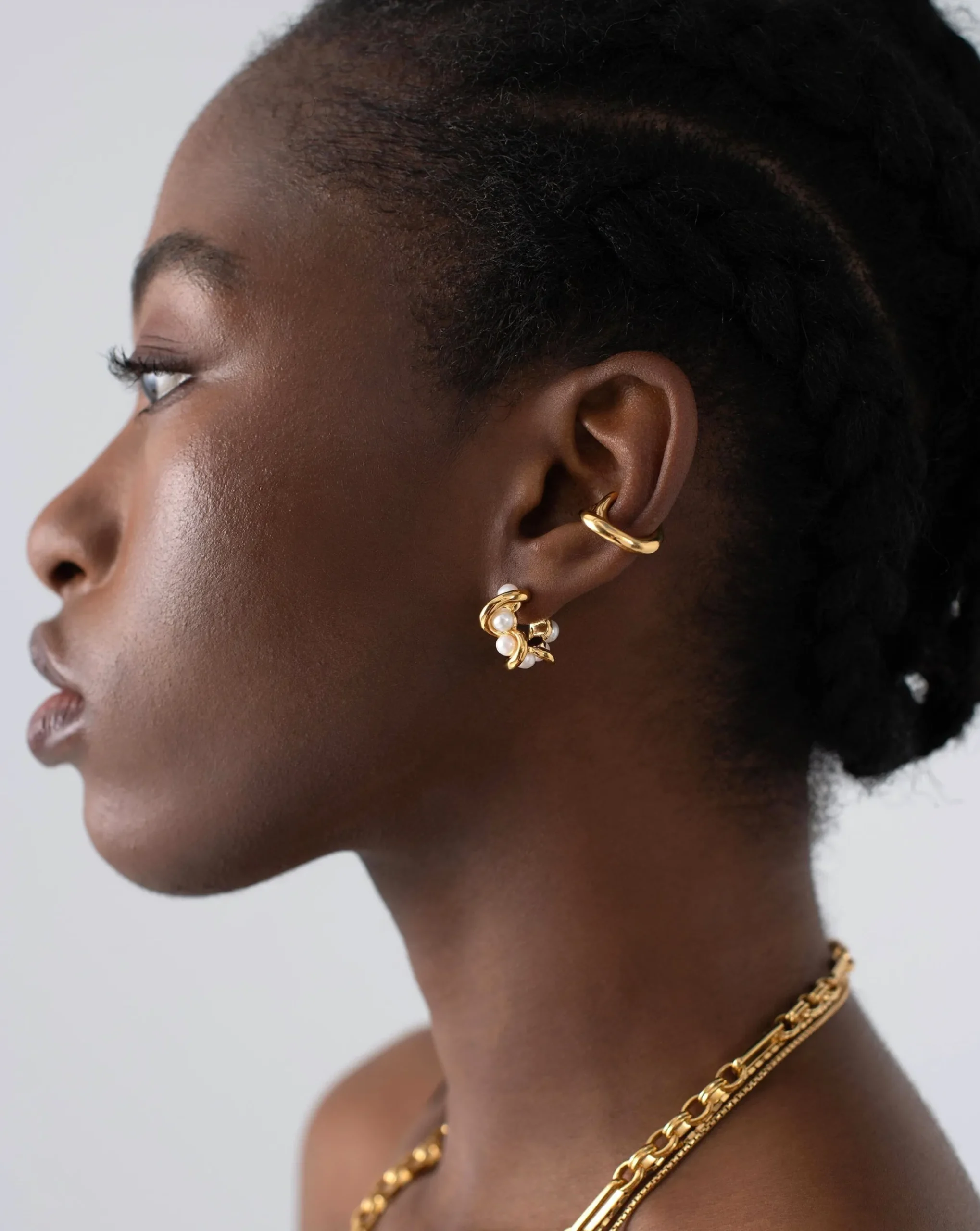 Molten Pearl Twisted Mini Double Hoop Earrings