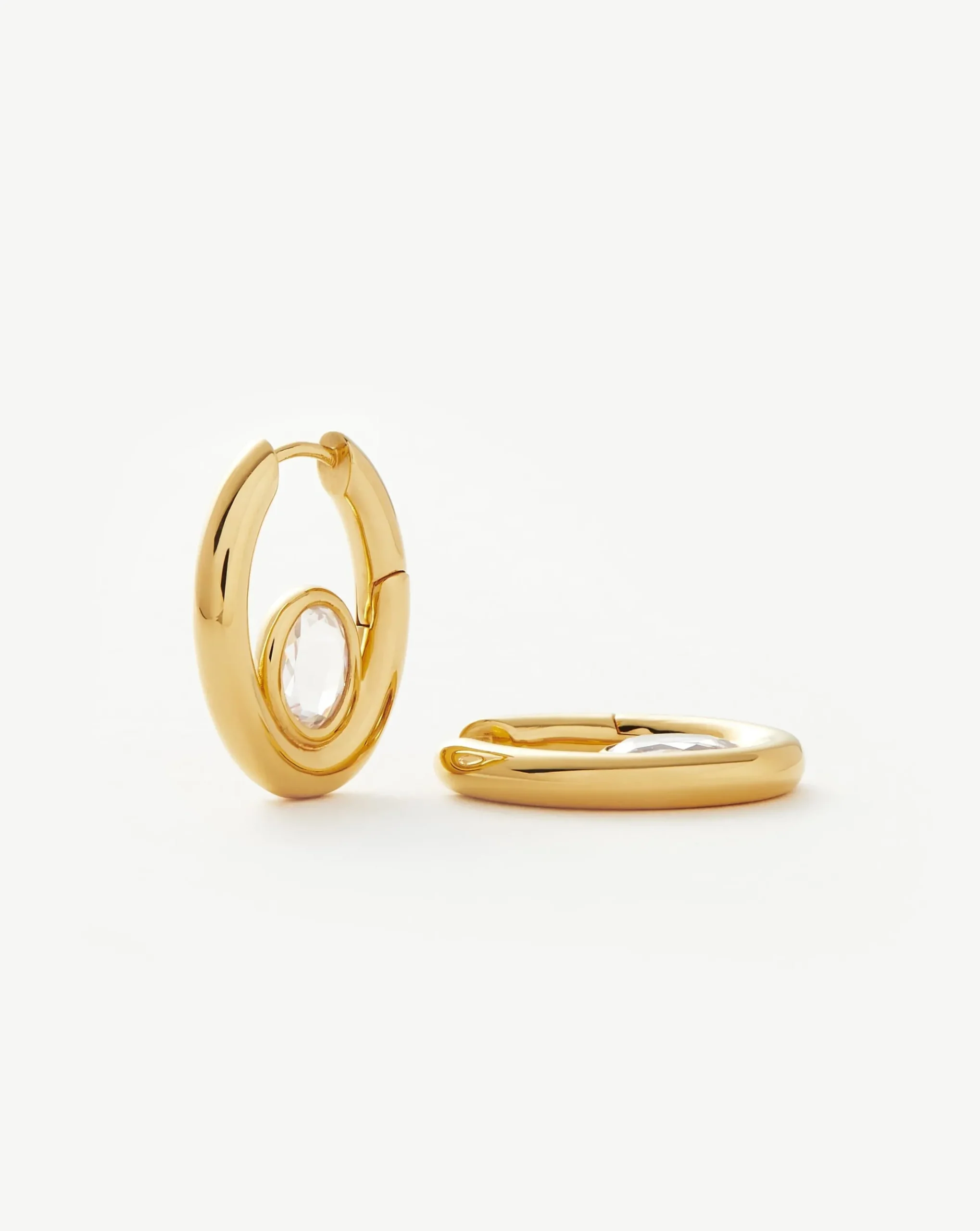 Oval Stone Small Hoop Earrings