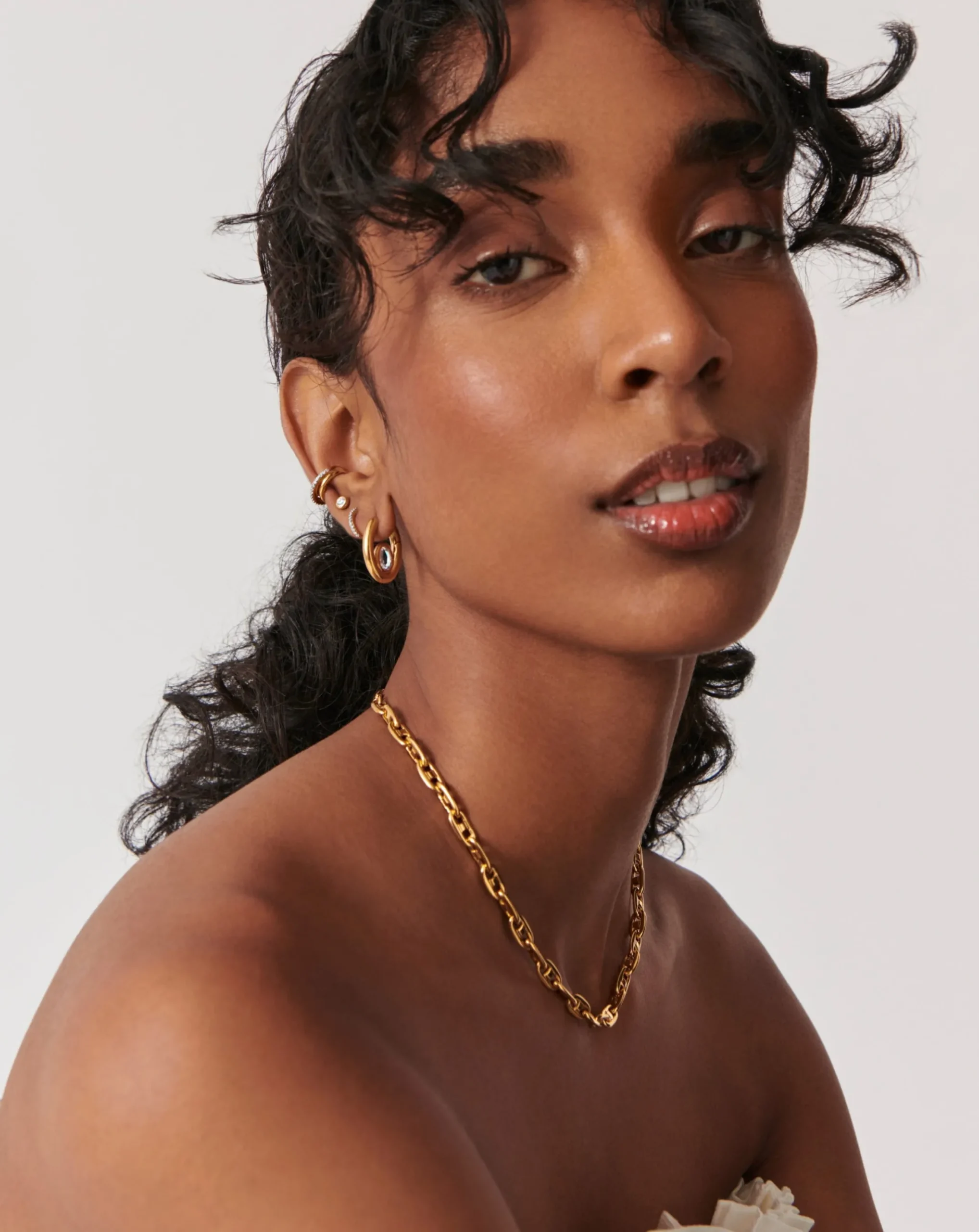 Oval Stone Small Hoop Earrings