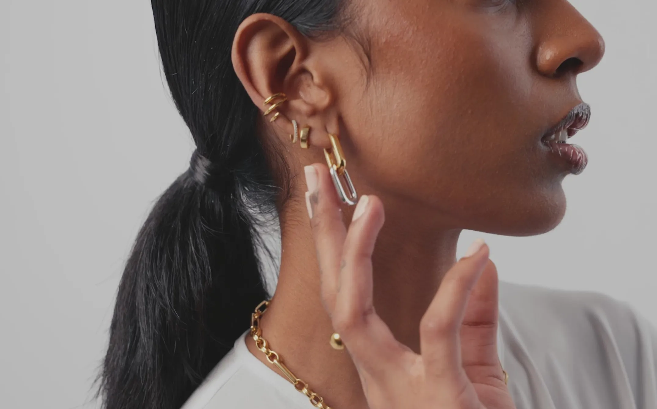 Ovate Double Link Hoop Earrings