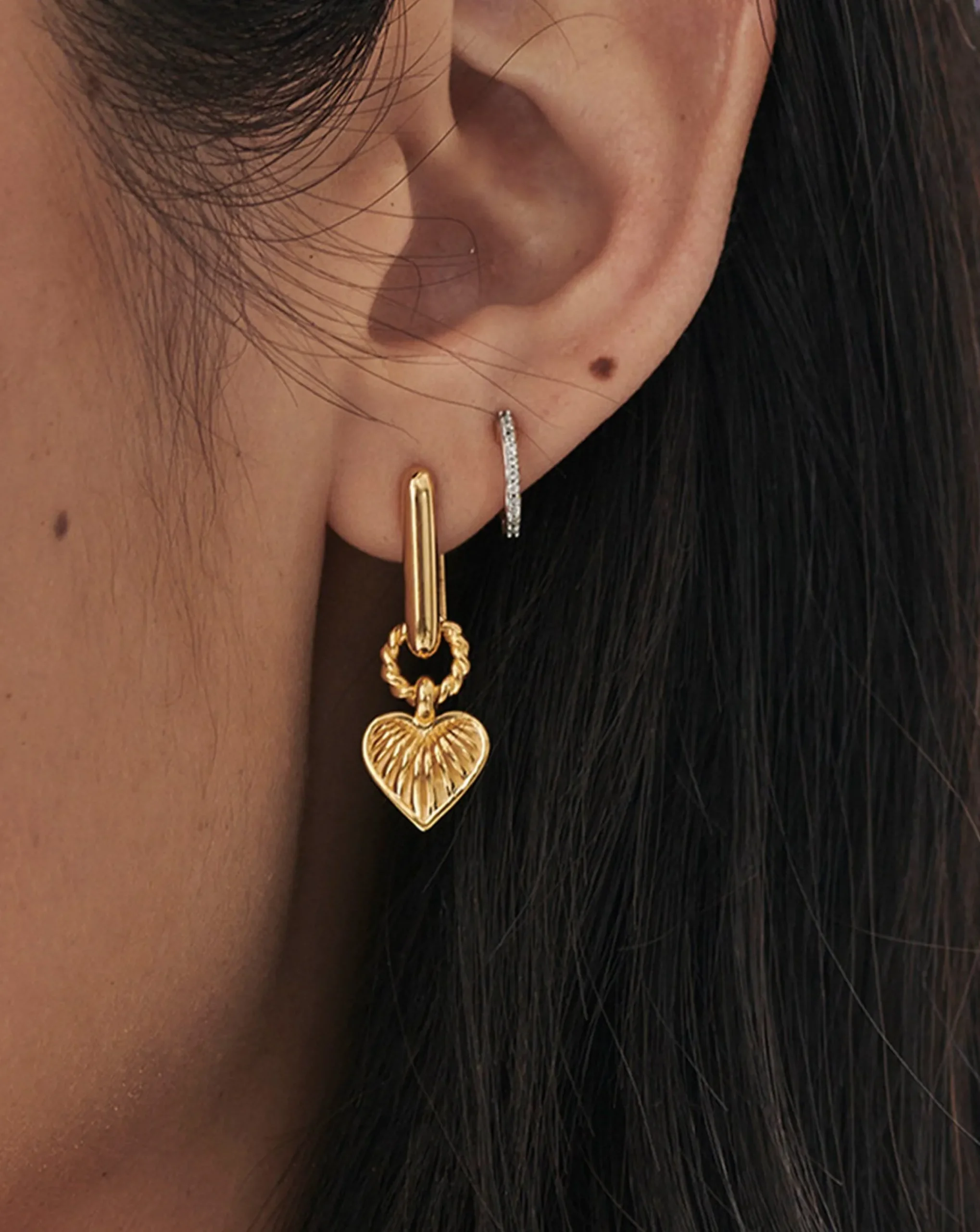 Ridge Heart Charm Earrings