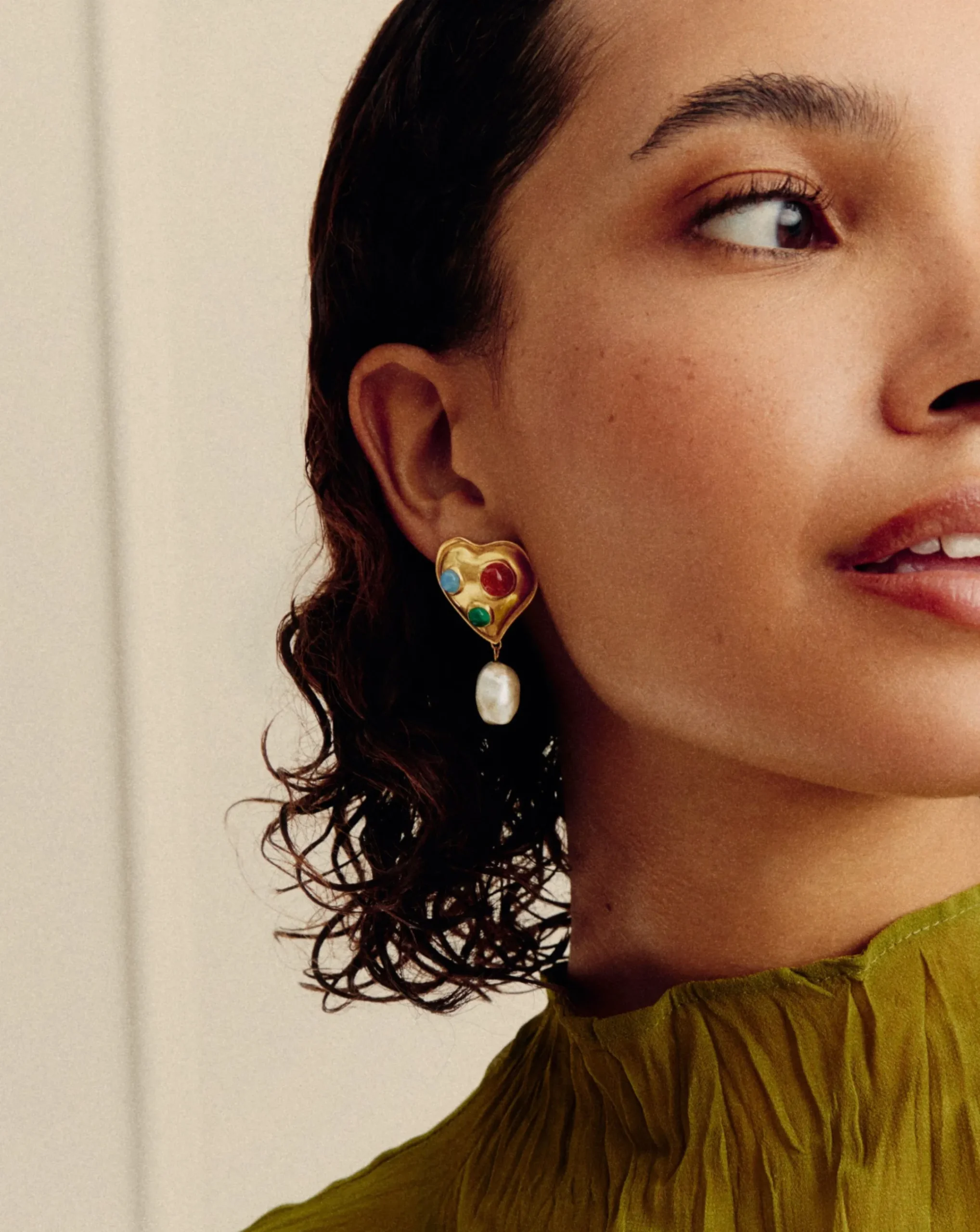 Rouje Marisa Heart Pearl Stud Earrings