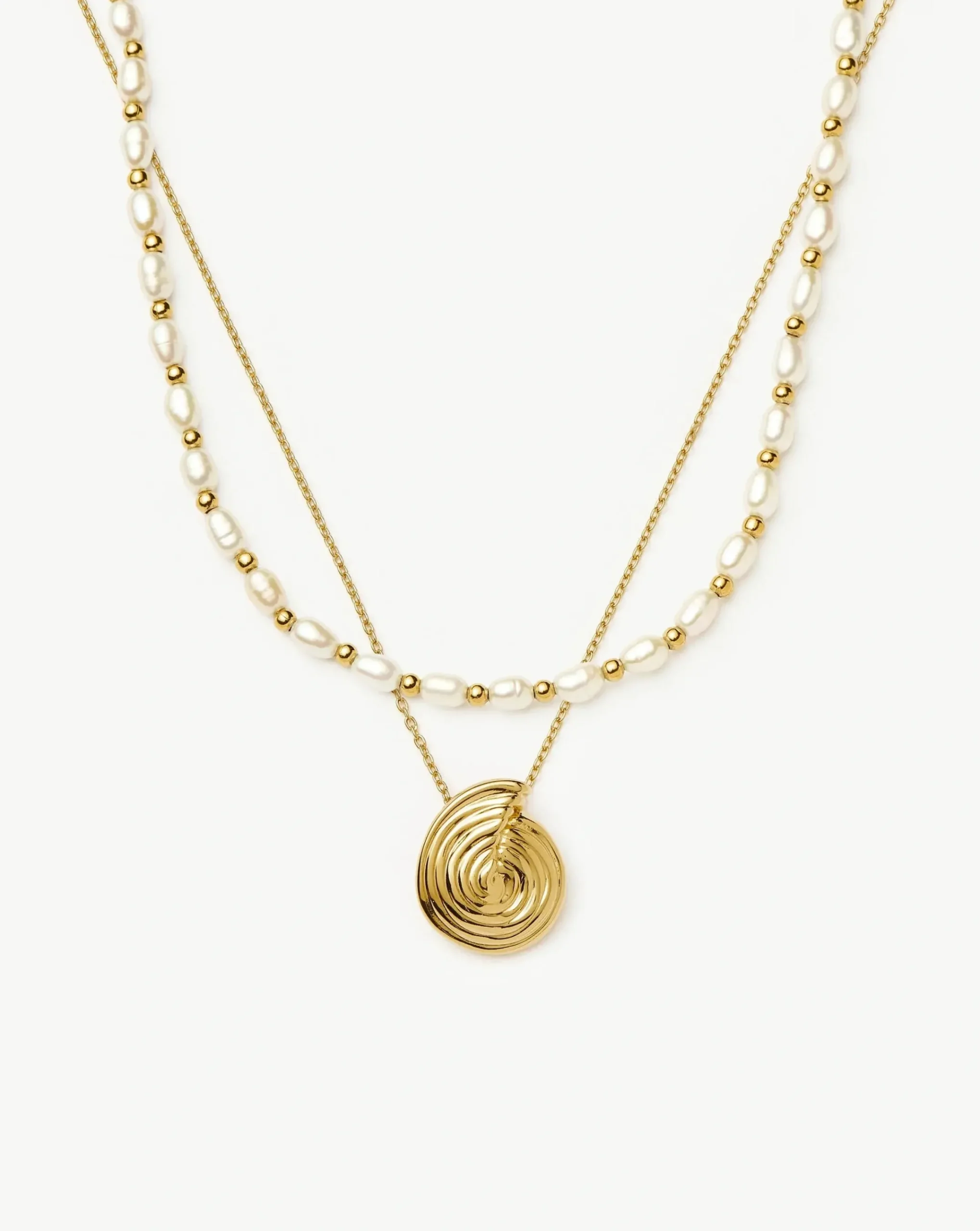 Spiral Pendant Necklace & Pearl Beaded Choker Set