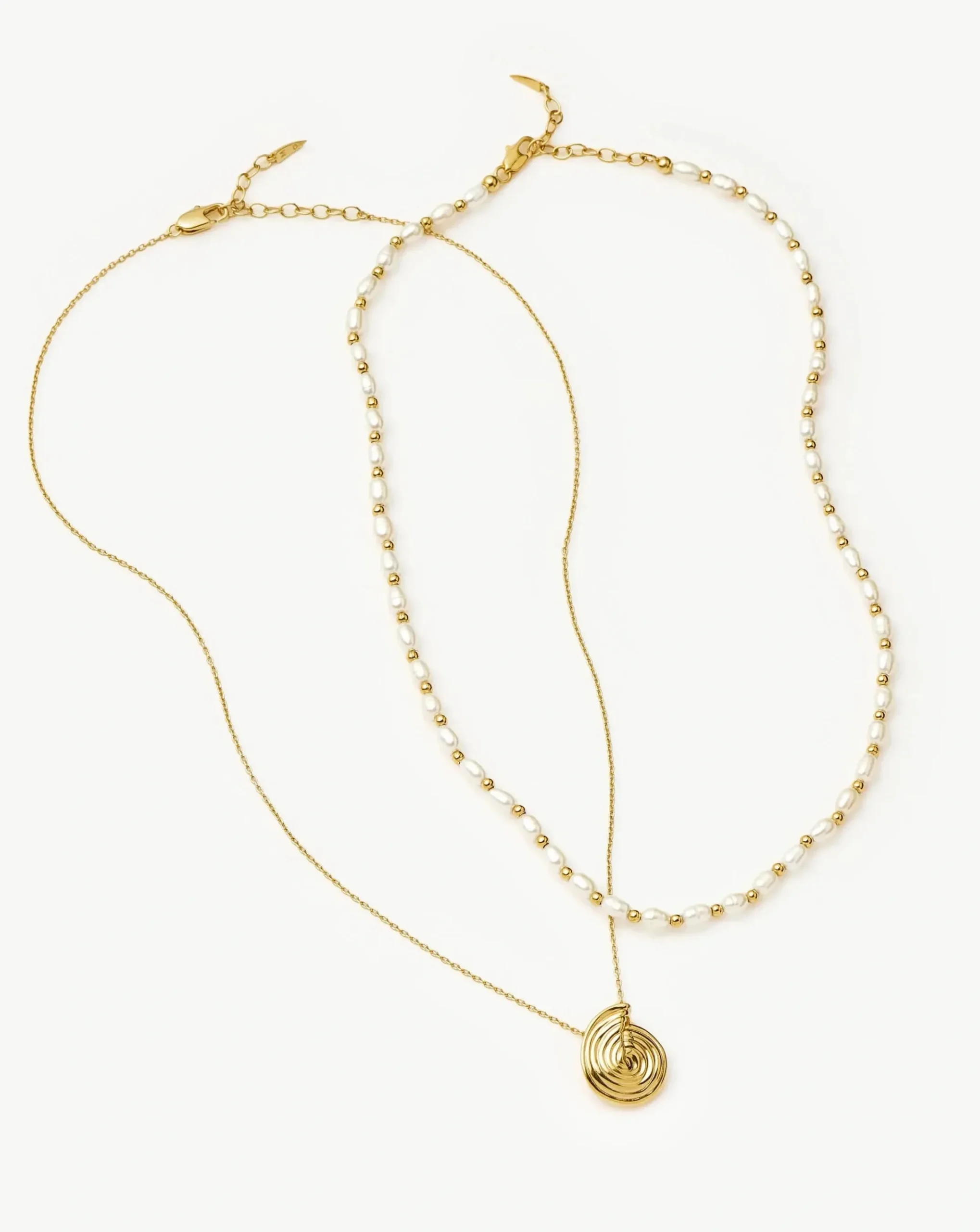 Spiral Pendant Necklace & Pearl Beaded Choker Set