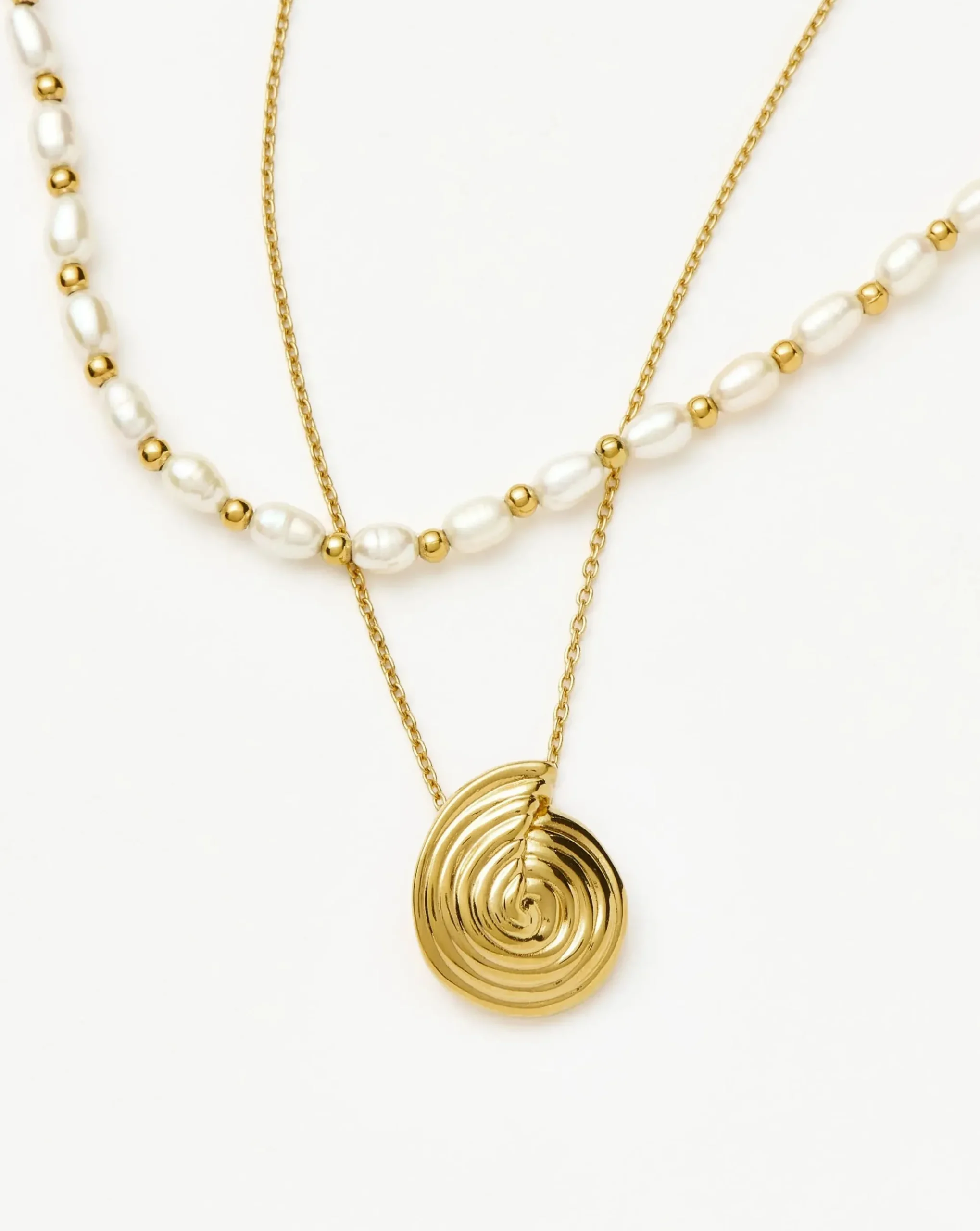 Spiral Pendant Necklace & Pearl Beaded Choker Set