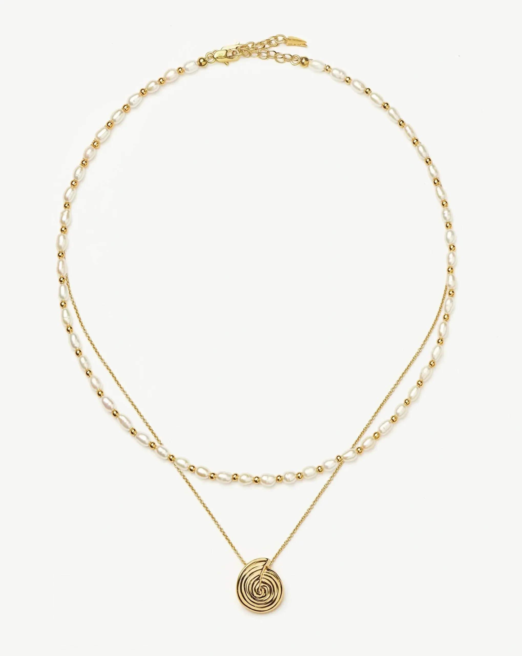Spiral Pendant Necklace & Pearl Beaded Choker Set