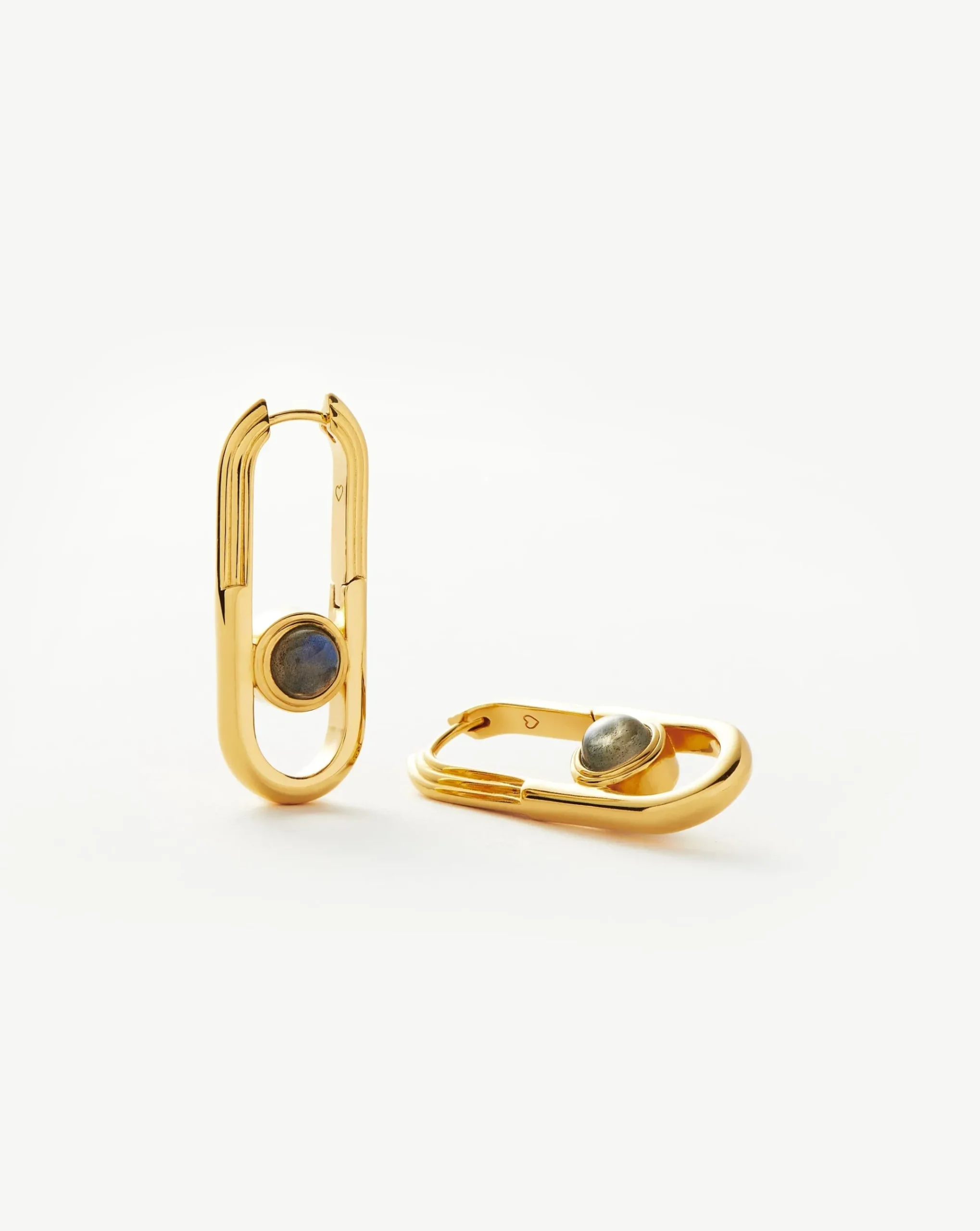 Zenyu Link Gemstone Ovate Hoop Earrings