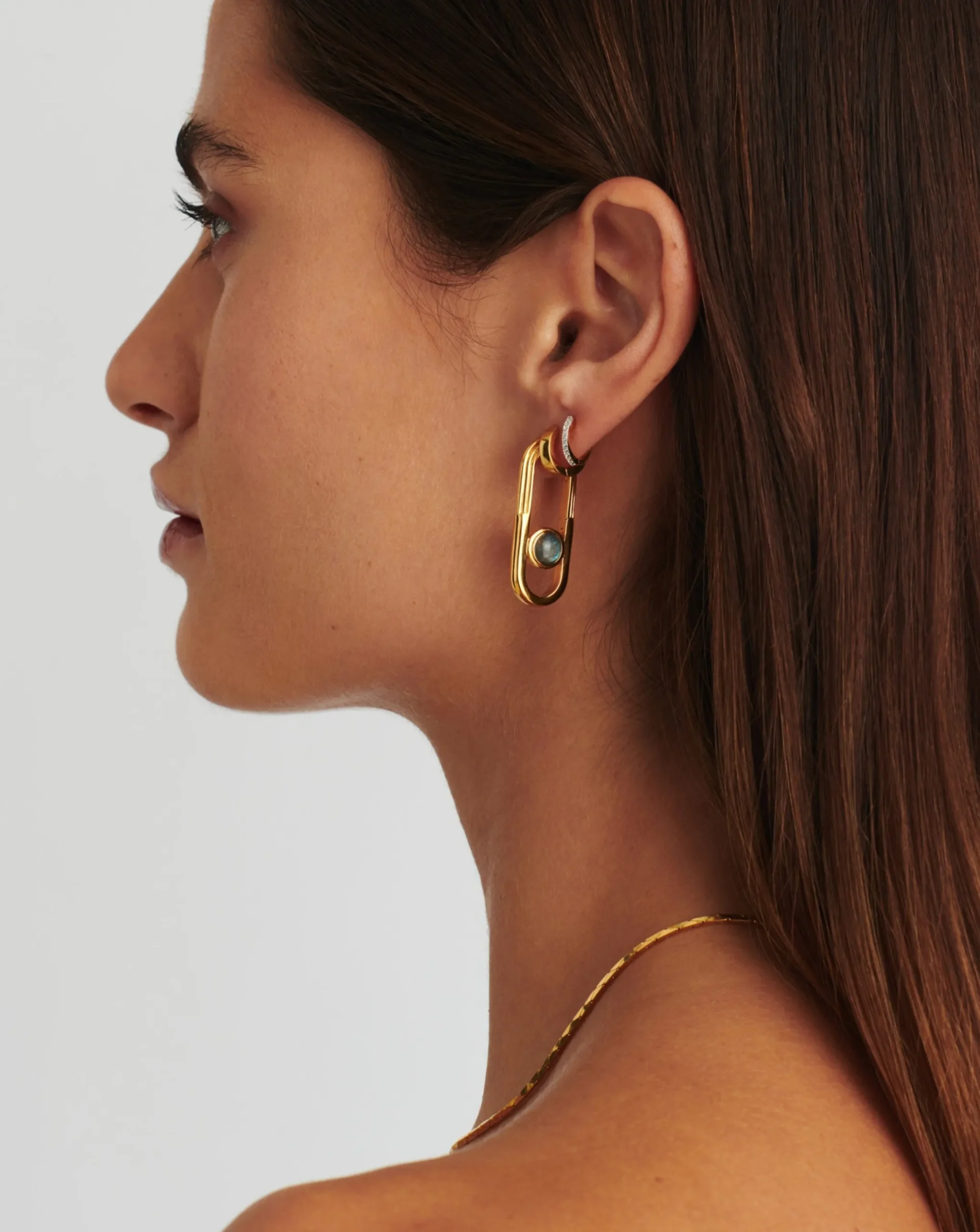 Zenyu Link Gemstone Ovate Hoop Earrings
