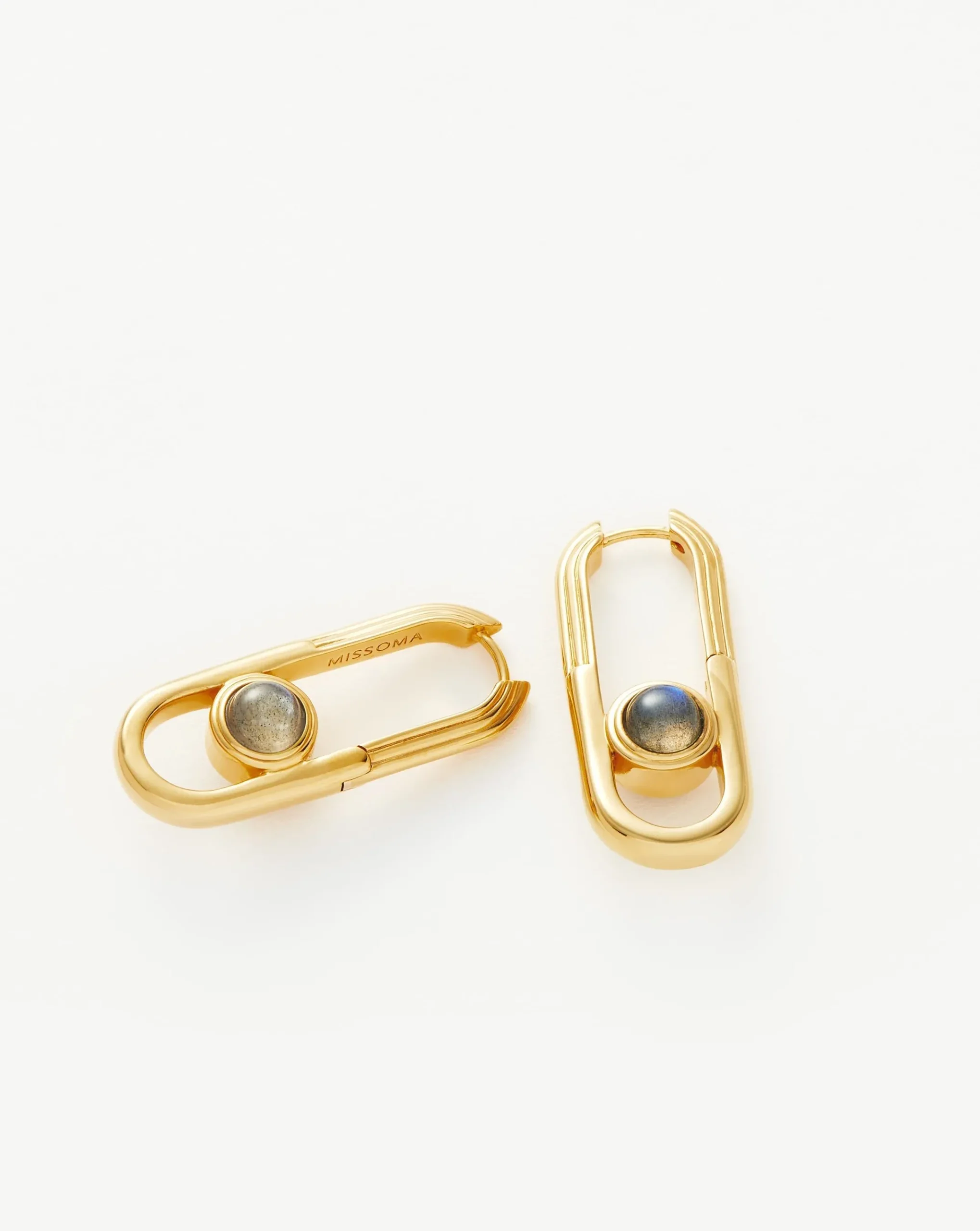 Zenyu Link Gemstone Ovate Hoop Earrings